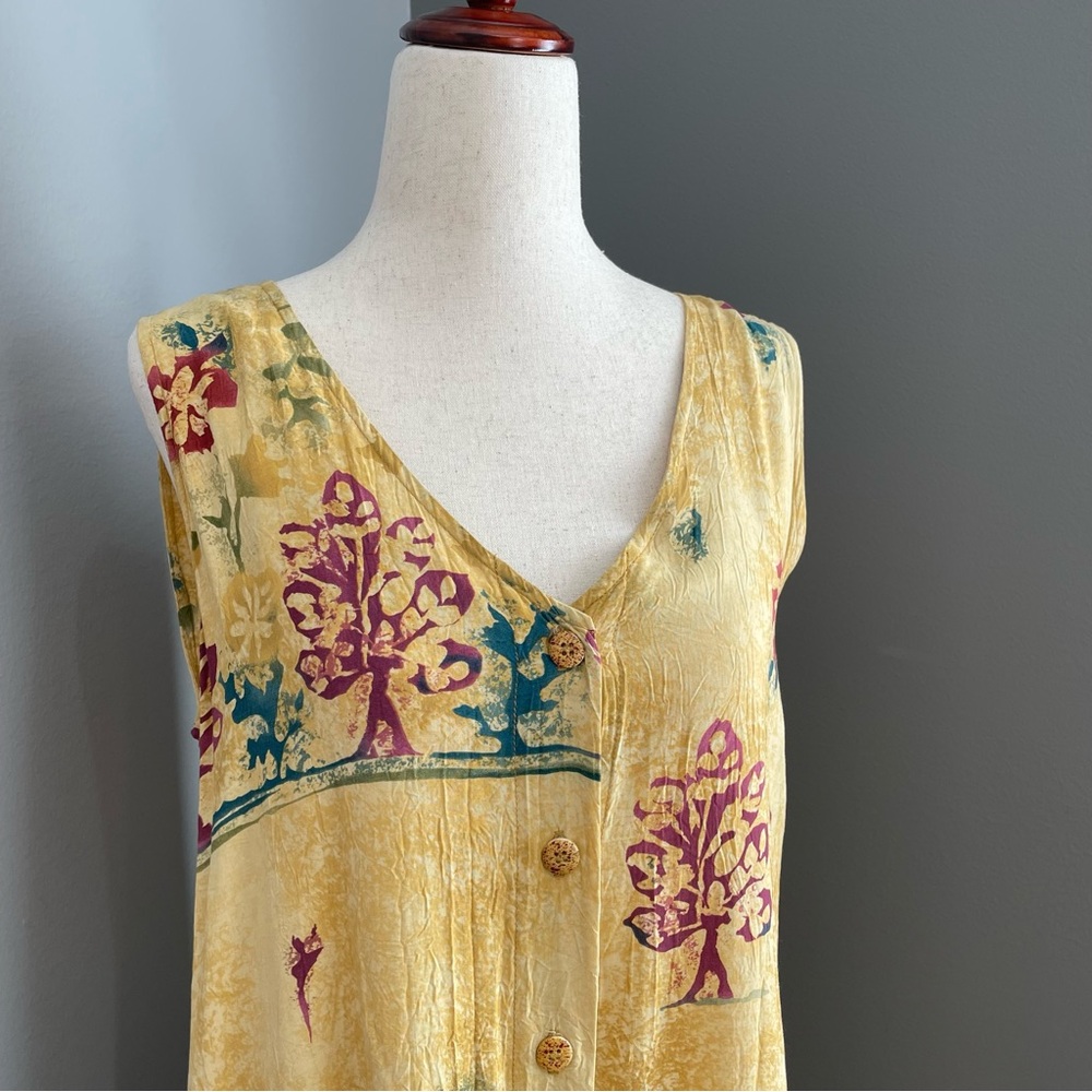 VTG Jams World Button Down Dress M Tank Style w Pockets Beautiful Foliage Print - Picture 2 of 14
